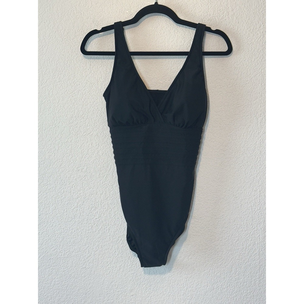 New Aqua Green Womens Large 12/14 Black One-Piece Swimsuit Adj Straps Slimming